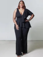Plus Size V-Neck Wide Leg Urban Jumpsuit for Women
