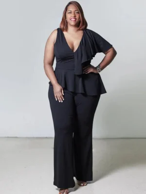 Plus Size V-Neck Wide Leg Urban Jumpsuit for Women