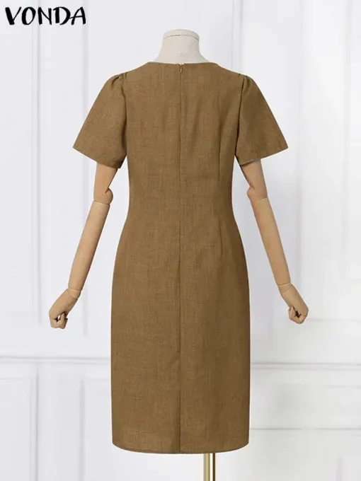 Elegant Midi Shirt Dress with Short Sleeves for Summer - Image 3