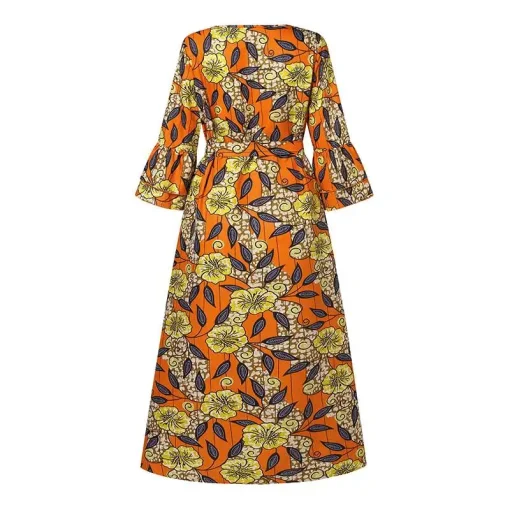 Women Bohemian Floral Printed Maxi Dress V-Neck Long Sleeve - Image 5