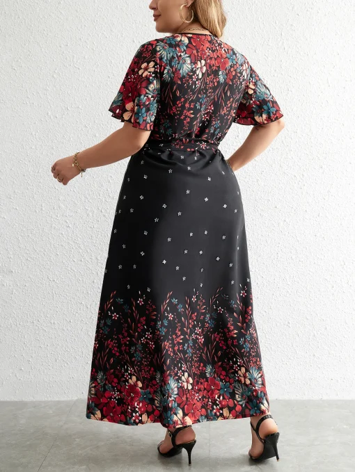 Elegant Plus Size V-Neck Floral Print Summer Dress