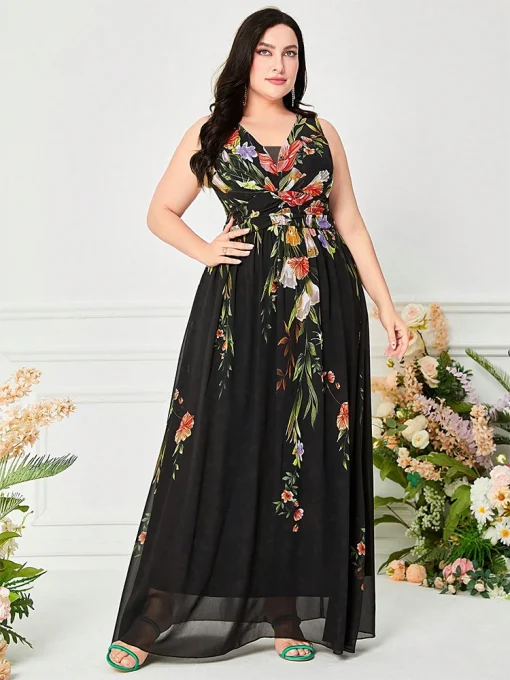 Plus Size Sleeveless Bohemian Print Maxi Party Dress - Image 5