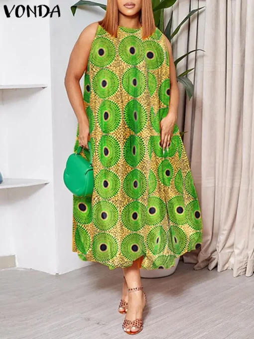 Plus Size Bohemian Printed Midi Dress for Women - Image 2