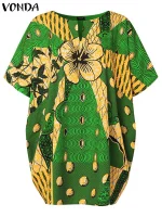 Plus Size Bohemian V-Neck Printed Blouse for Women