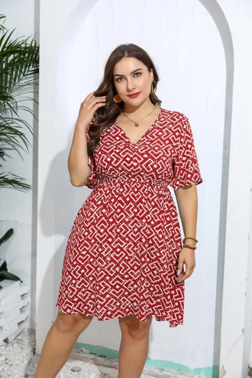 Elegant Plus Size V-Neck Floral Loose Summer Party Dress - Image 4