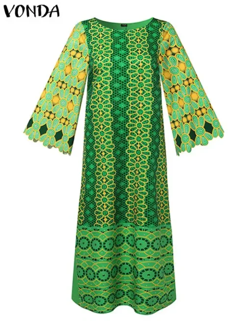 Bohemian Maxi Dress with Flare Sleeves for Women - Image 2