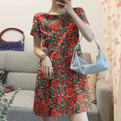 Women Summer Short Sleeve Floral Printed Mini Sundress - Image 5