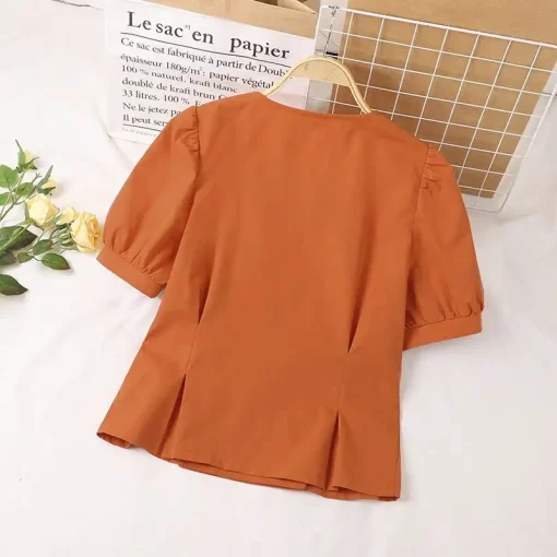 Women's Summer Puff Sleeve Square Collar Blouse - Image 6