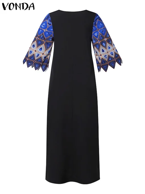 Women’s Bohemian Printed Maxi Dress with Flare Sleeves - Image 3