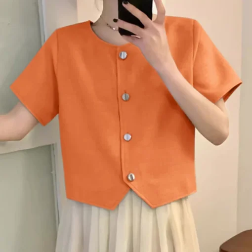 Women’s Elegant Short Sleeve Summer O-Neck Blouse - Image 5