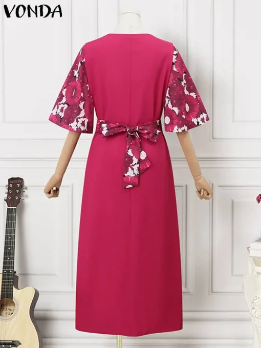 Bohemian Printed Maxi Dress with Belted Waist - Image 3