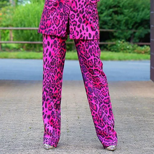 Plus Size Magenta Leopard Print Blazer Pant Set - Image 3