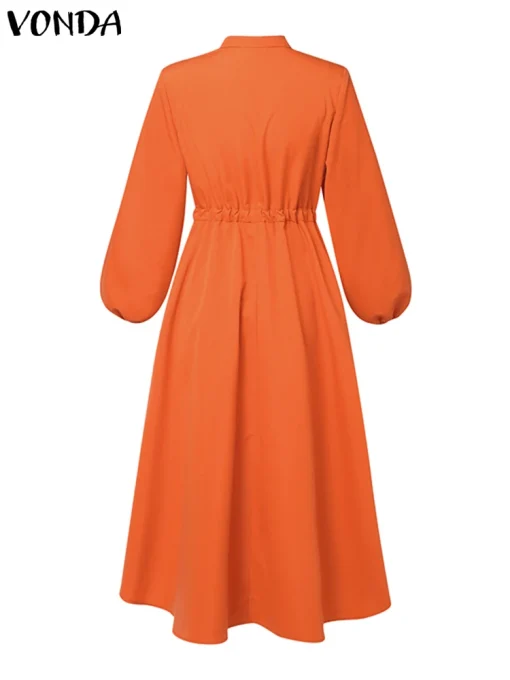 Plus Size Elegant Midi Dress with Long Lantern Sleeves - Image 6