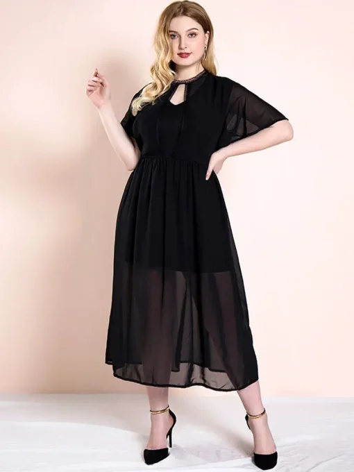 Elegant Plus Size Monochromatic Hollow Out Long Party Dress