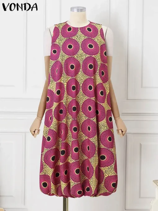 Plus Size Bohemian Printed Midi Dress for Women - Image 3