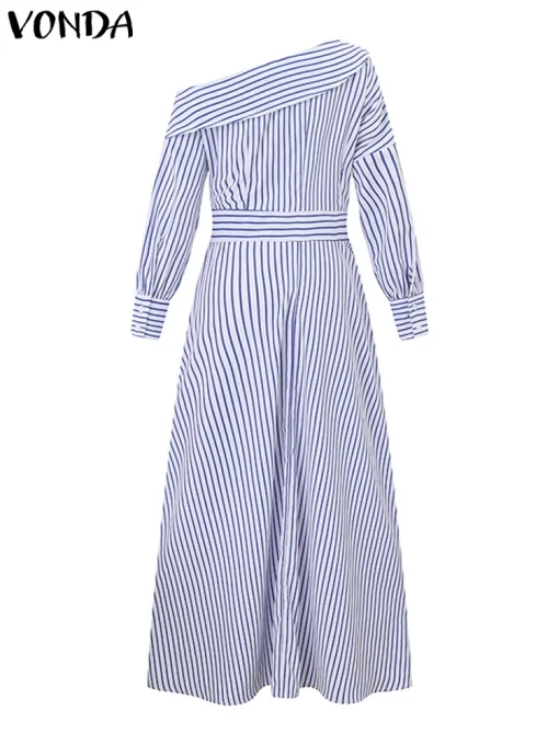 Plus Size   Women’s Off-Shoulder Striped Bohemian Sundress - Image 3