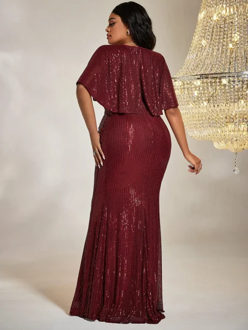 Plus Size Long Sleeve Sequined Fish Tail Maxi Dress - Image 2