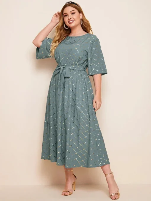 Fashionable Plus Size Printed Long Sleeve Autumn Dress