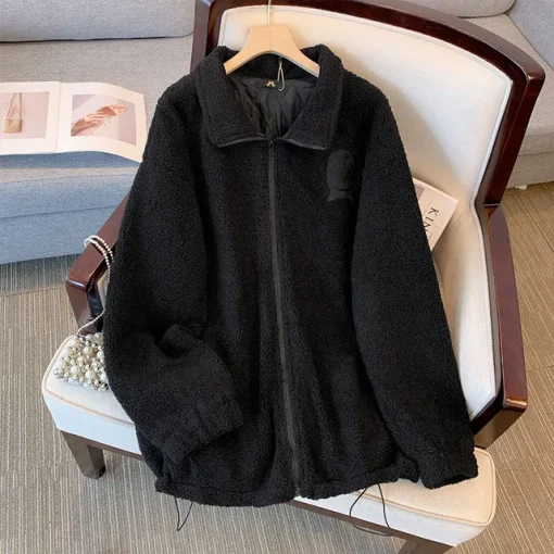 Plus Size Women's Long Sleeve Black Zipper Coat - Image 6