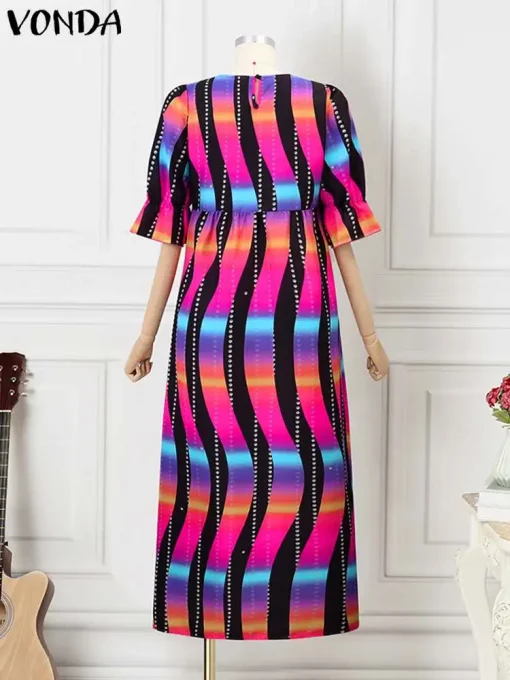 Plus Size Summer Bohemian Printed Maxi Dress for Women - Image 3