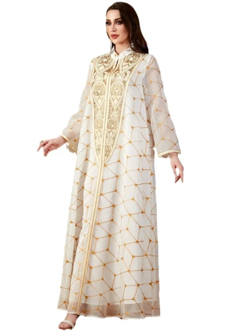 Vintage Embroidered A-Line High Neck Long Sleeve Dress - Image 6