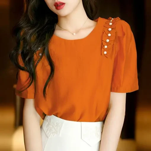 Elegant Summer Blouse with Short Puff Sleeves - Image 8