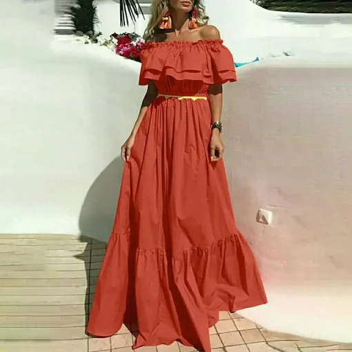 Summer Long Off Shoulder Maxi Dress Bohemian Sundress - Image 5