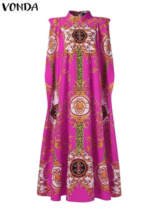 Plus Size   Bohemian Sleeveless Stand Collar Party Dress - Image 3