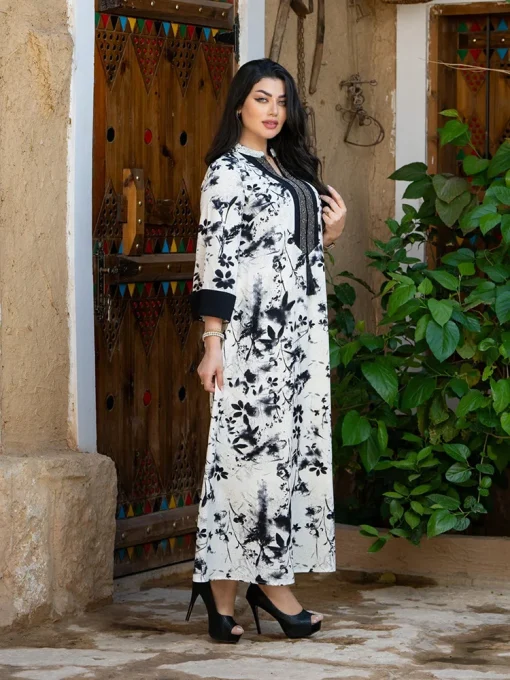 Summer Casual Arabian Party Printed Long Maxi Abaya Dress - Image 5