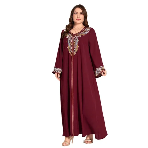 Plus Size Embroidered Maxi Dress with Flared Sleeves - Image 7