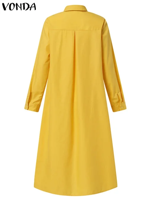 Women's Elegant Long Sleeve Midi Sundress Button-Up Dress - Image 4