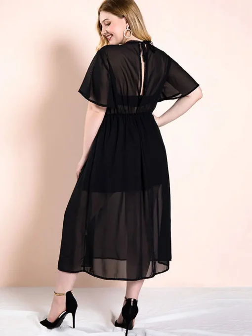 Elegant Plus Size Monochromatic Hollow Out Long Party Dress - Image 2