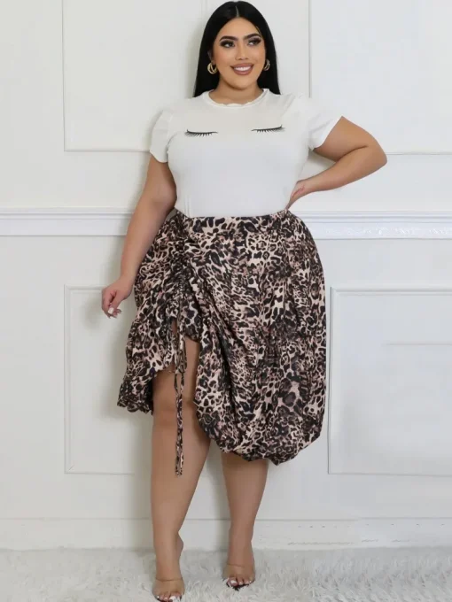 Plus Size Women's High Waist Camouflage A-Line Skirt - Image 2