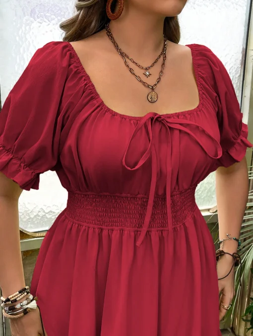 Elegant Plus Size Lace-Up Short Summer Party Dress - Image 5