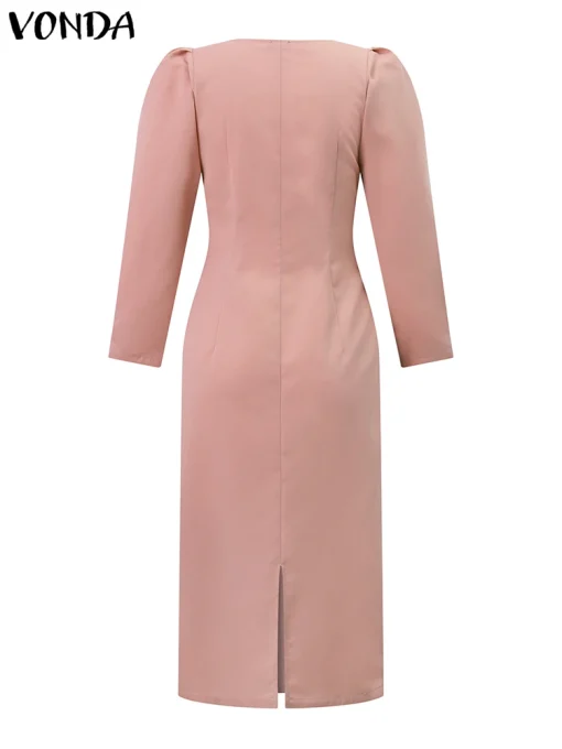 Women's Elegant Solid Color Midi Office Dress - Image 3