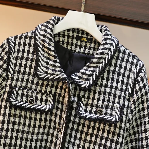 Plus Size Women's Plaid Button Jacket with Long Sleeves - Image 2