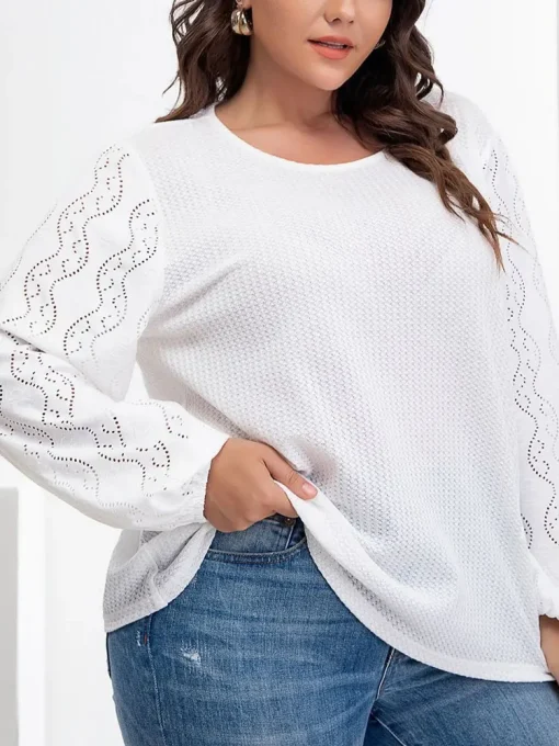 Elegant White Hollow Out Blouse for Women Plus Size - Image 2