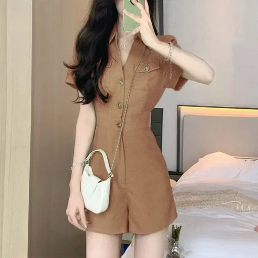 Elegant Short Sleeve Jumpsuit with Pockets for Women - Image 6