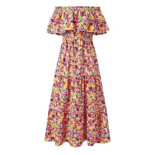 Summer Off Shoulder Floral Print Maxi Dress - Image 6