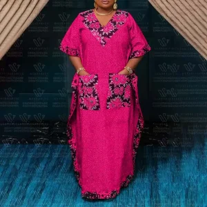 Plus Size   Bohemian V-Neck Maxi Dress with Pockets