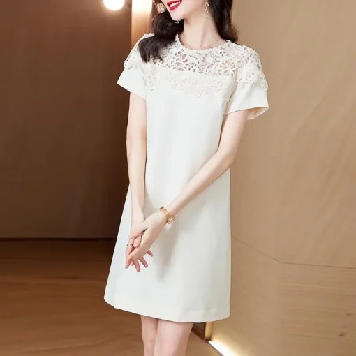 Women's Lace Crochet Hollow Out Mini Summer Dress - Image 6