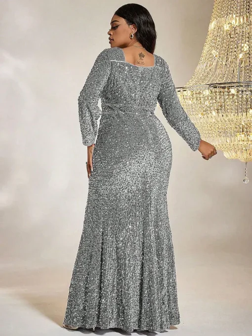 Plus Size Luxury Sequined Fishtail Evening Gown Dress - Image 2