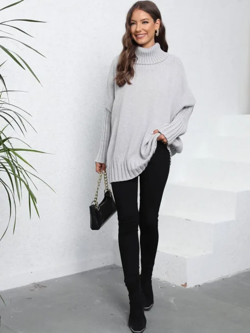 Women's Vintage Turtleneck Knit Sweater, Oversized Casual Winter Top - Image 2