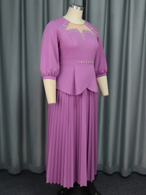 Purple Beaded Evening Dress with Bubble Sleeves for Women - Image 6