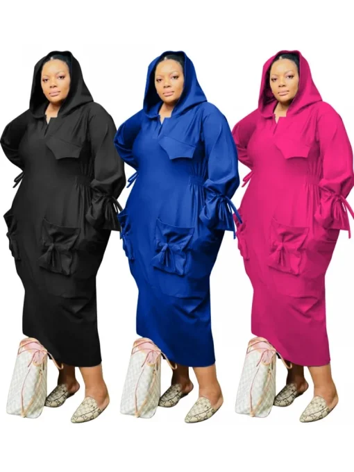 Plus Size Ruffle Hooded Maxi Dress for Women - Image 3