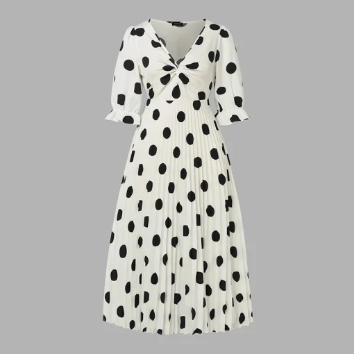 Elegant V-Neck Dot Print Party Long Dress