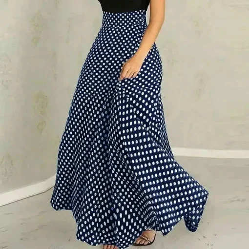 Plus Size Bohemian Dot Printed Maxi Skirt