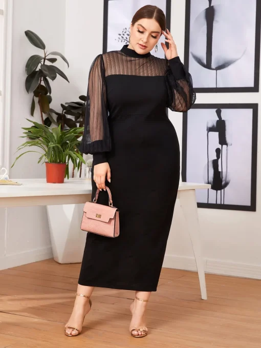 Elegant Plus Size Long Sleeve Black Party Dress