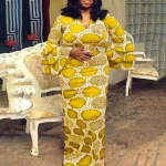 Women's Bohemian Printed V-Neck Ruffled Sleeve Maxi Dress