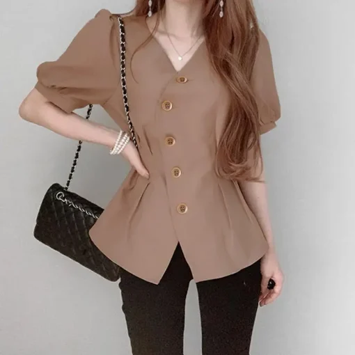 Elegant Summer Peplum Blouse with Puff Sleeves - Image 6